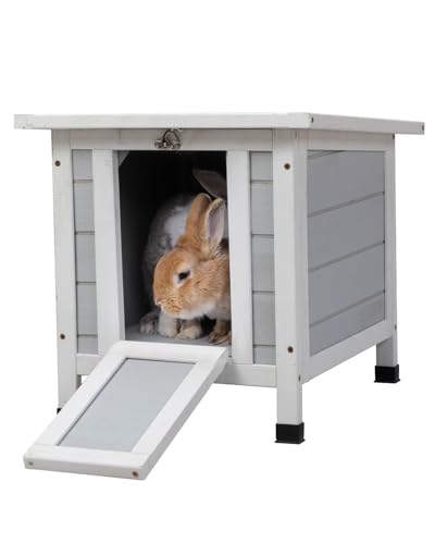 COZIWOW Kaninchenstall Outdoor Katzenhaus Wasserdicht Holz Kaninchenkäfig Indoor mit Rutschfester Rampe für Kleiner Hühnerstall Tierhaus für Ente, Meerschweinchen, 50,8 cm Hasenversteck mit Öffnbar, von COZIWOW