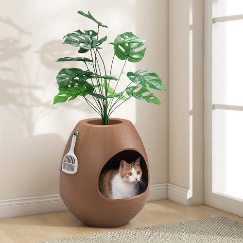 Eggloa6 Pflanzentoilette Set, Versteckte Katzentoilette mit Kunstpflanzen, DIY Katzenklo Möbel (Kaffee) von COZIWOW