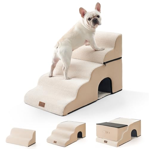 COZY KISS Breite Hundetreppe für hohe Betten mit Tunnel, Schaumstoff, abnehmbare Hundetreppe für kleine Hunde, Welpen oder Katzen, mittelgroße/große Haustierrampe für Bett oder Auto, 83,8 x 50 x 56,9 von COZY KISS