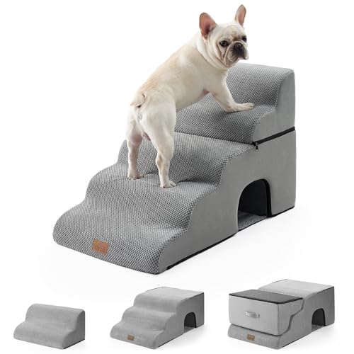 COZY KISS Breite Hundetreppe für hohe Betten mit Tunnel, Schaumstoff, abnehmbare Hundetreppe für kleine Hunde, Welpen oder Katzen, mittelgroße/große Haustierrampe für Bett oder Auto, 83,8 x 50 x 56,9 von COZY KISS