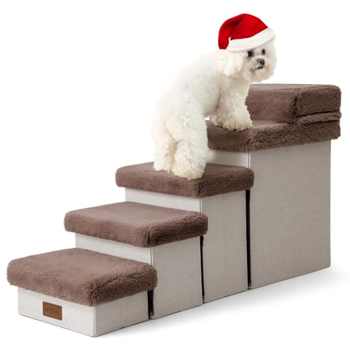 COZY KISS Haustiertreppe für Kleine Hunde mit Stauraum, Hundetreppe Faltbare für Hochbett, Hunde Treppe Hunderampe mit Rutschfestem Boden, Lecksichere, Bis Zu 80kg, 33x101x54cm, 5 Stufen, Braun von COZY KISS