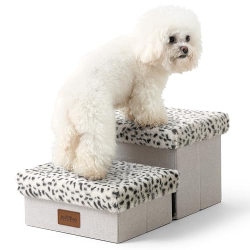 COZY KISS Haustiertreppe für Kleine Hunde mit Stauraum, Hundetreppe Faltbare für Vorsitz, Hunde Treppe Hunderampe mit Rutschfestem Boden, Lecksichere, Bis Zu 80kg (Leopard, 50x33x25cm, 2) von COZY KISS