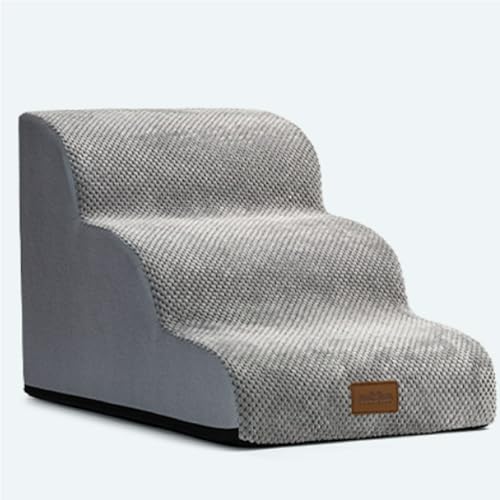 COZY KISS Hundetreppe, Schwamm Haustier Treppe für Katze und Sofa, kleine Hunde Rampe, Grau, 3-Stufen von COZY KISS