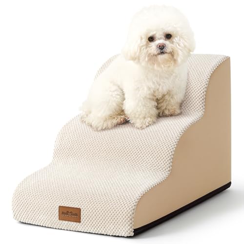 COZY KISS Hundetreppe Kleine Hunde, Haustiertreppe für Hochbetten und Couch, Haustierrampe für Kleine Hunde und Katzen, Helles Khaki (Drei Stufen) von COZY KISS