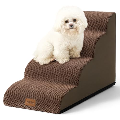 COZY KISS Hundetreppe für Kleine Hunde, Haustiertreppe für Hochbetten und Couch, Haustierrampe für Kleine Hunde und Katzen, Dunkelbraun (Vier Stufen) von COZY KISS