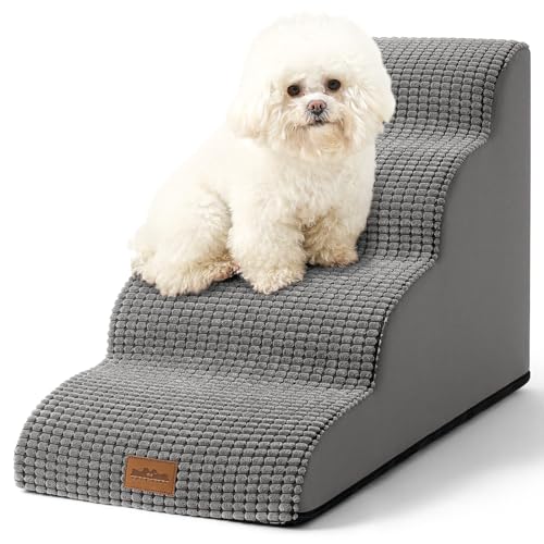 COZY KISS Hundetreppe für Kleine Hunde 50cm, Haustiertreppe für Bett aus Hochdichtem Schwamm, Hunde Treppe Hunderampe mit Waschbarem Bezug und Rutschfestem Boden, 40x72x50cm, 4 Stufen, Hellgrau von COZY KISS