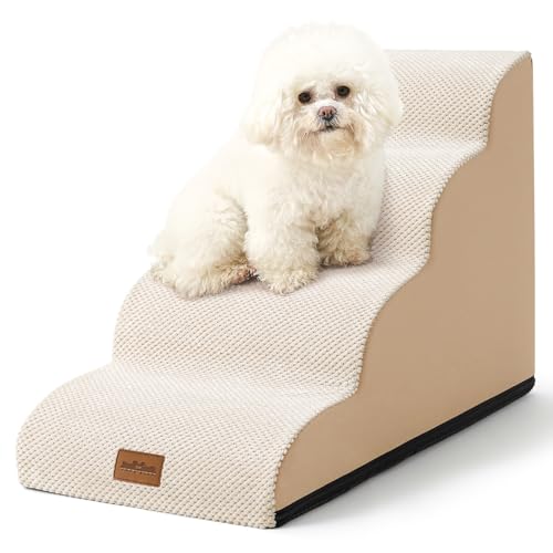 COZY KISS Hundetreppe für Kleine Hunde, Haustiertreppe für Hochbetten und Couch, Haustierrampe für Kleine Hunde und Katzen, Helles Khaki (Vier Stufen) von COZY KISS