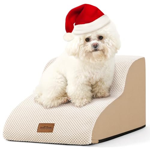 COZY KISS Hundetreppe für Kleine Hunde 30cm, Haustiertreppe für Sofa aus Hochdichtem Schwamm, Hunde Treppe Hunderampe mit Waschbarem Bezug und Rutschfestem Boden, 40x50x30cm, 2 Stufen, Beige von COZY KISS