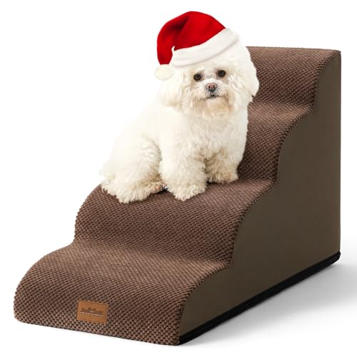 COZY KISS Hundetreppe für Kleine Hunde 50cm, Haustiertreppe für Bett aus Hochdichtem Schwamm, Hunde Treppe Hunderampe mit Waschbarem Bezug und Rutschfestem Boden, 40x72x50cm, 4 Stufen, Braun von COZY KISS