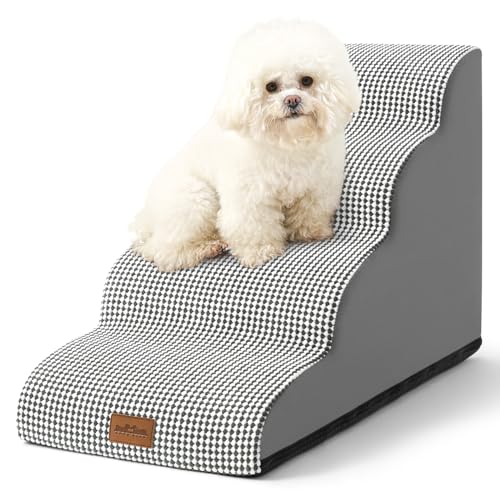 COZY KISS Hundetreppe für Kleine Hunde 50cm, Haustiertreppe für Bett aus Hochdichtem Schwamm, Hunde Treppe Hunderampe mit Waschbarem Bezug und Rutschfestem Boden, 40x72x50cm, 4 Stufen, Weiß Schwarz von COZY KISS