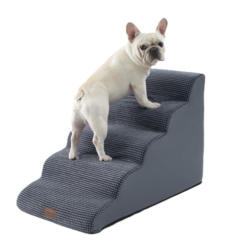 COZY KISS Hundetreppe für Kleine Hunde 57cm, Haustiertreppe für Hochbett aus Hochdichtem Schwamm, Hunde Treppe Hunderampe mit Waschbarem Bezug und Rutschfestem Boden, 40x84x57cm, 5 Stufen, Dunkelgrau von COZY KISS