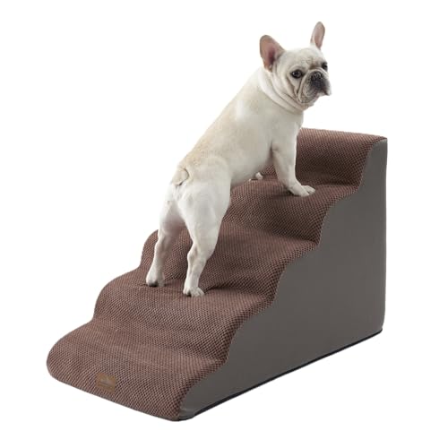 COZY KISS Hundetreppe für Kleine Hunde 57cm, Haustiertreppe für Hochbett aus Hochdichtem Schwamm, Hunde Treppe Hunderampe mit Waschbarem Bezug und Rutschfestem Boden, 40x84x57cm, 5 Stufen, Braun von COZY KISS