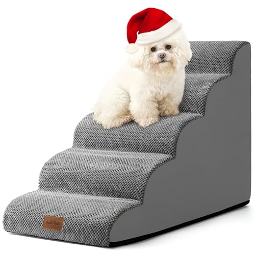 COZY KISS Hundetreppe für Kleine Hunde 57cm, Haustiertreppe für Hochbett aus Hochdichtem Schwamm, Hunde Treppe Hunderampe mit Waschbarem Bezug und Rutschfestem Boden, 40x84x57cm, 5 Stufen, Grau von COZY KISS