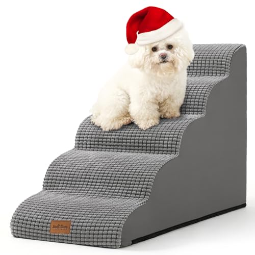 COZY KISS Hundetreppe für Kleine Hunde 57cm, Haustiertreppe für Hochbett aus Hochdichtem Schwamm, Hunde Treppe Hunderampe mit Waschbarem Bezug und Rutschfestem Boden, 40x84x57cm, 5 Stufen, Hellgrau von COZY KISS