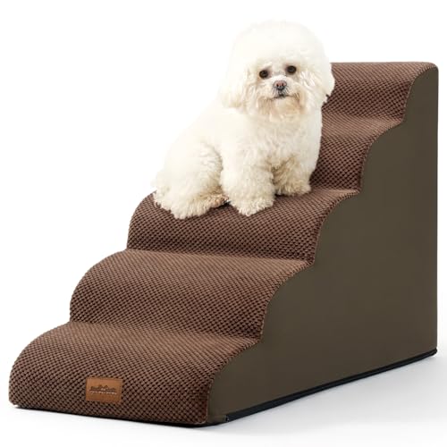 COZY KISS Hundetreppe für kleine Hunde, Haustiertreppe für Hochbetten und Couch, Haustierrampe für kleine Hunde und Katzen, Dunkelbraun (fünf Stufen).. von COZY KISS