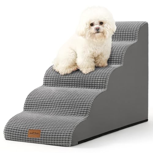 COZY KISS Hundetreppe für kleine Hunde, Haustiertreppe für Hochbetten und Couch, Haustierrampe für kleine Hunde und Katzen, Grau (fünf Stufen)… von COZY KISS