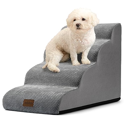 COZY KISS Hundetreppe für Kleine Hunde 50cm, Haustiertreppe für Bett aus Hochdichtem Schwamm, Hunde Treppe Hunderampe mit Waschbarem Bezug und Rutschfestem Boden, 40x72x50cm, 4 Stufen, Grau von COZY KISS