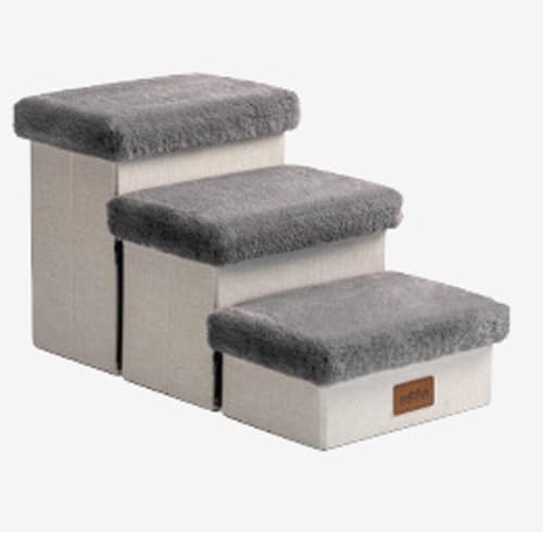 COZY KISS Hundetreppe mit Lagerung, Schwamm Haustier Treppe für Katze und Sofa, kleine Hunderampe, grau, 3-Stufen von COZY KISS