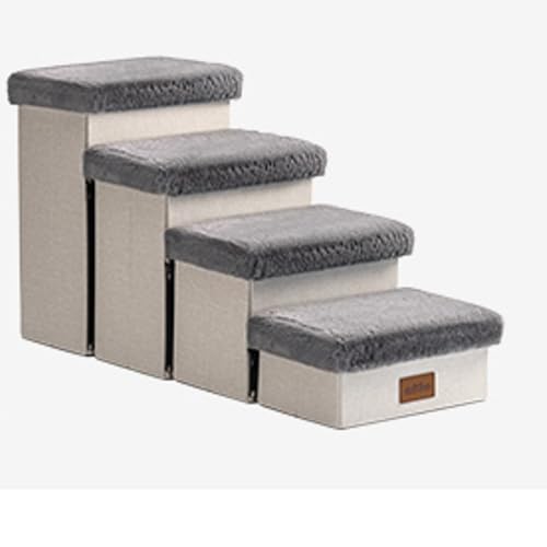 COZY KISS Hundetreppe mit Lagerung, Schwamm Haustier Treppe für Katze und Sofa, kleine Hunderampe, grau, 4-Stufen von COZY KISS