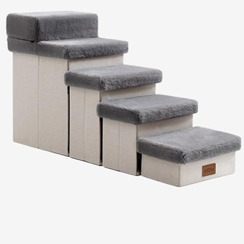 COZY KISS Hundetreppe mit Lagerung, Schwamm Haustier Treppe für Katze und Sofa, kleine Hunderampe, grau, 5-Stufen von COZY KISS