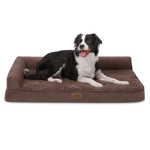 COZY KISS Orthopädisches Hundebett, 19cm Dicke Hundesofa für Mittelgroße Hunde, Grosse Hunde, Abnehmbar und Waschbar Hundecouch, rutschfeste Unterseite, Wasserdichtes Innenfutter, Braun,107x76x19cm von COZY KISS