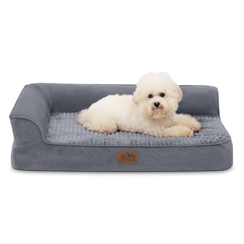 COZY KISS Orthopädisches Hundebett Ergonomisches Hundesofa - 76x51x19cm Hundecouch mit eierförmiger Kistenschaum für kleine Hunde, waschbar rutschfest Hundebetten, Grau von COZY KISS