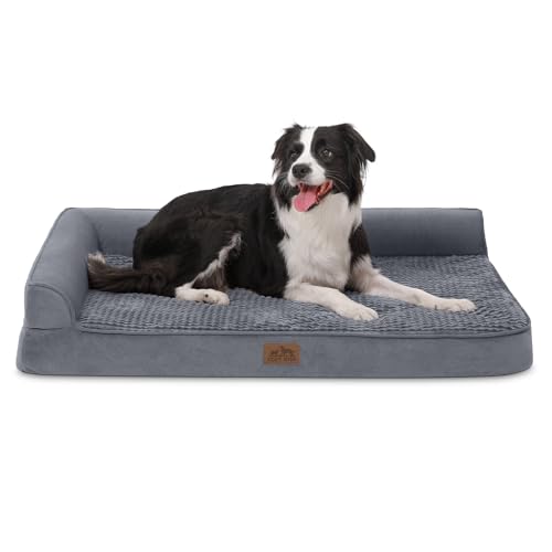 COZY KISS Orthopädisches Hundebett, 19cm Dicke Hundesofa für Mittelgroße Hunde, Grosse Hunde, Abnehmbar und Waschbar Hundecouch, rutschfeste Unterseite, Wasserdichtes Innenfutter, 107x76x19cm,Grau von COZY KISS