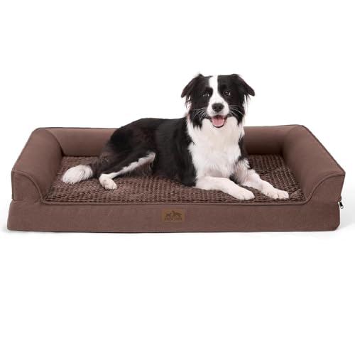 COZY KISS Sofa-Hundebett – sehr Bequeme Hundebetten für atmungsaktives und wasserdichtes Haustierbett, Eierschaum-Sofabett (braun, groß) von COZY KISS