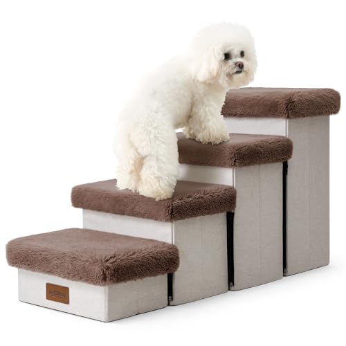 COZY KISS neu Hundetreppe für kleine Hunde mit Stauraum, Faltbare Haustiertreppe mit weicher, auslaufsicherer Abdeckung, 96,5 x 41,9 x 54,6 cm, von COZY KISS