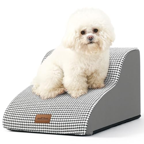 Cozy Kiss Gebogene Hundetreppe für Stuhl, kleine Hunde Stufen für Katze, Sofa oder Couch, Haustierrampe mit auslaufsicherem Stoffbezug, leicht, hochdichter Schaumstoff, langlebig, 39,9 x 50 x 30 cm, 2 von COZY KISS