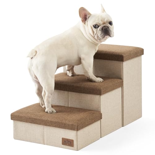 Hundetreppe mit Stauraum, 3-stufige breitere stabile Hundetreppe für kleine/mittelgroße/große Hunde und ältere Katzen, faltbare Hunderampe für Bett/Couch/Auto, hält bis zu 95,3 kg (42,4 cm H, Braun) von COZY KISS