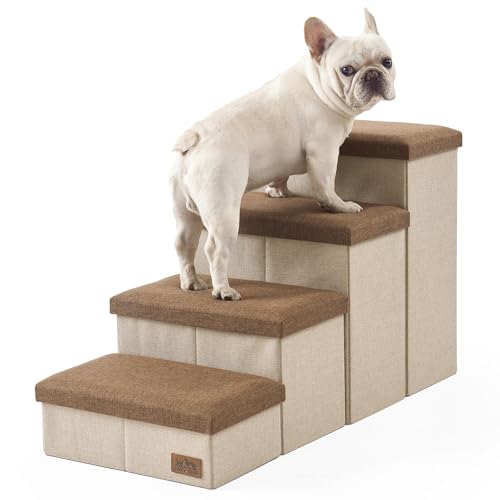 Hundetreppe mit Stauraum, 4-stufige breitere stabile Hundetreppe für kleine/mittelgroße/große Hunde und ältere Katzen, faltbare Hunderampe für Bett/Couch/Auto, hält bis zu 95,3 kg (55,9 cm H, Braun) von COZY KISS