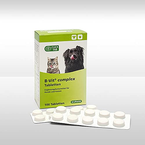 cp-pharma B-VIT Complex Tabletten | 100 Tabletten | Ergänzungsfuttermittel für Hunde und Katzen | Kann dabei helfen ein Mangel an B-Vitaminen auszugleichen | Viertelbare Smart-Tabs von cp-pharma