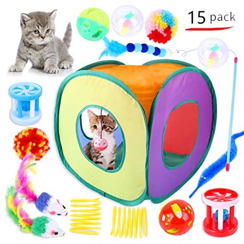 CPAOWEHF 15pcs/set Katzenspielzeug Set mit Tunnel Katzenstock Spielzeug Zauberstab Katze Tunnel Tube Katze Interaktives Spielzeug Katzen Kratzspielzeug Set von CPAOWEHF