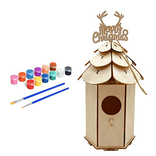 CPAOWEHF Bunt bemaltes Holzornament-Set für Kinder, Vogelhaus-Kits, handgefertigte Malerei, Holzfarbe, Handwerk von CPAOWEHF