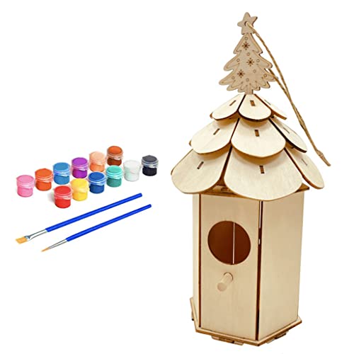 CPAOWEHF Bunt bemaltes Holzornament-Set für Kinder, Vogelhaus-Kits, handgefertigte Malerei, Holzfarbe, Handwerk von CPAOWEHF