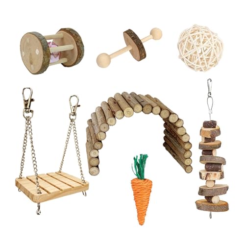 CPAOWEHF Hamster-Spielzeug-Set mit Wippe, handgewebtes Rattan-Spielzeug, Holzbrücke, Schaukel, Spielzeug, Papagei, Kletterspielzeug, Kleintier-Spielset, 8 Stück von CPAOWEHF