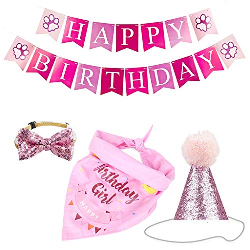 CPAOWEHF Hunde-Geburtstagsparty-Zubehör, Hut "Happy Birthday" für Bandana, glitzernde Schleife von CPAOWEHF