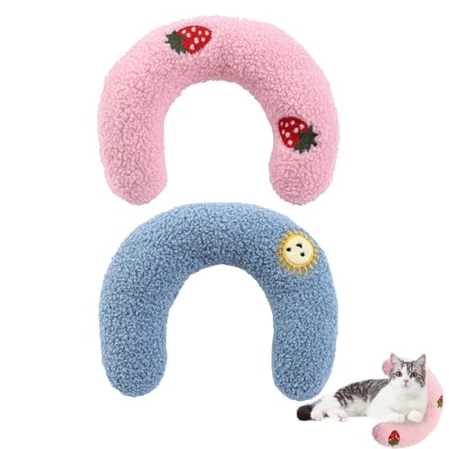 CPRNQY 2 Stück Katzen Kissen, Hunde Kissen, Kissen für Katzen Haustierkissen Katzenkissen Plüsch Haustierspielzeug zum Schlafen Katze Kuscheltier für Ausruhen, Spielen(Blau, Rosa) von CPRNQY