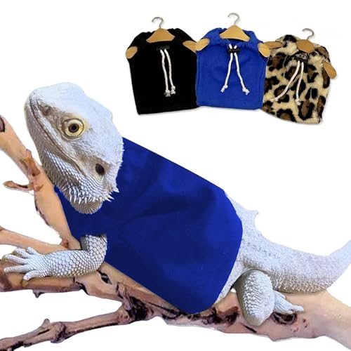 Eidechsen-Kleidung, Bartdrache, Kapuzenpullover, Jacke, kleines Haustierkostüm, Flanell-Bekleidung für Reptilien, Party, Cosplay, Requisiten, Chamäleon-Outfit, Reptilien-Kleidung, Zubehör (blau) von CQJ