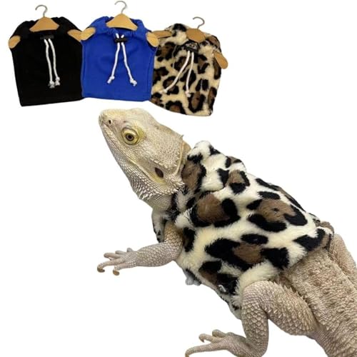 Lizard Clothes Bartdrache, Kapuzenpullover, Jacke, kleines Haustierkostüm, Flanell-Bekleidung für Reptilien, Party, Cosplay, Requisiten, Chamäleon-Outfit, Reptilien-Kleidung, Zubehör (Leopard) von CQJ