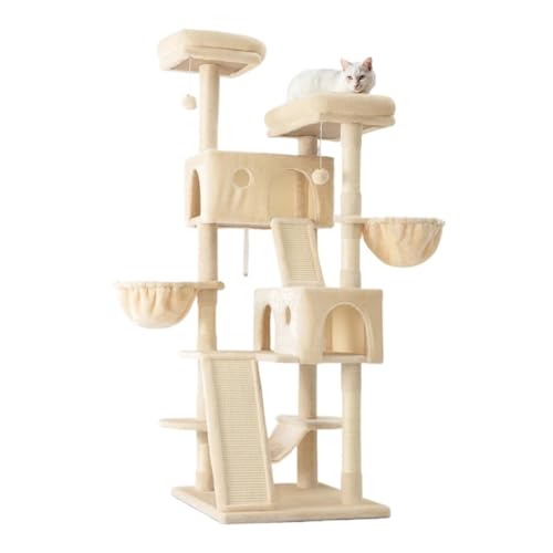 CQJJXKYC Kletterbaum für Katzen 65 Zoll großer Kratzbaumturm mit Mehreren Ebenen/gemütliche Plüsch-Katzensitzstangen/Katzenwohnung mit Körben/Sisal-Kratzbaum Katzenkratzbaum(Beige) von CQJJXKYC