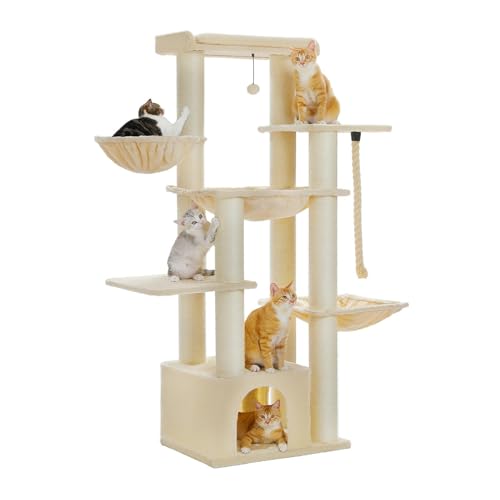 CQJJXKYC Kletterbaum für Katzen Großer Kratzbaum für große Katzen. Robuster Katzenturm mit Mehreren Treppen. Katzenhaus-Kletterbaum Katzenkratzbaum(AMT0268BG-CN) von CQJJXKYC