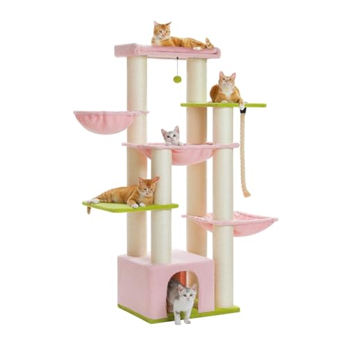 CQJJXKYC Kletterbaum für Katzen Großer Kratzbaum für große Katzen. Robuster Katzenturm mit Mehreren Treppen. Katzenhaus-Kletterbaum Katzenkratzbaum(AMT0268PK-CN) von CQJJXKYC