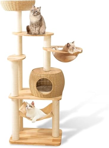 CQJJXKYC Kletterbaum für Katzen Katzenturm, mit Sisal überzogene Kratzbäume für Hauskatzen, Kratzbaum aus Eichenholz für große Katzen Katzenkratzbaum von CQJJXKYC