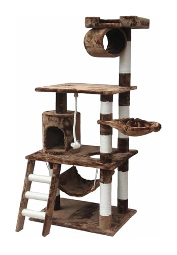 CQJJXKYC Kletterbaum für Katzen Kratzbaum, Kunstfell-Finish, Kratzbaum aus Sisalseil, 62 Zoll hoch, für kleine, mittlere und große Katzen Katzenkratzbaum(Brown) von CQJJXKYC