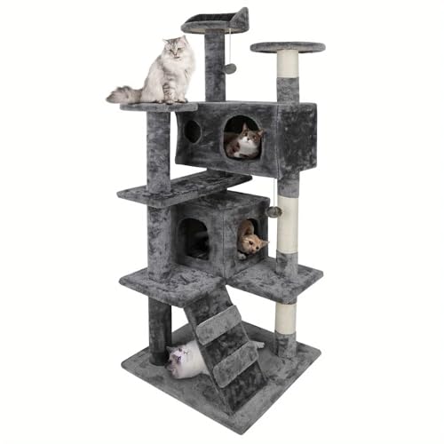 CQJJXKYC Kletterbaum für Katzen Kratzbaum 53" Kratzbaum Turm Aktivitätszentrum Spielhaus Eigentumswohnung für Hauskatzen Mehrere Erwachsene Katzen Katzenkratzbaum(Dark Gray) von CQJJXKYC