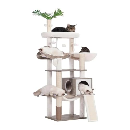 CQJJXKYC Kletterbaum für Katzen Kratzbaum aus Holz für Hauskatzen, Katzenwohnung für große Katzen mit Selbstpfleger, Katzenkratzturm mit Korb Katzenkratzbaum(Walnut) von CQJJXKYC