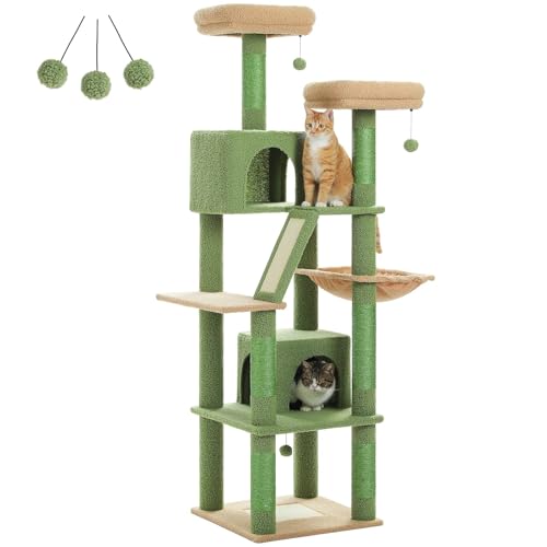 CQJJXKYC Kletterbaum für Katzen Kratzbaum für den Innenbereich, hoher Turm für Katzen, mehrstufig, Plüsch, mit natürlichem Sisal, Kratzbaum, Sitzstangen, Hängematte Katzenkratzbaum(AMT0239GN) von CQJJXKYC