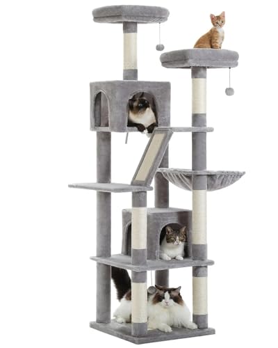 CQJJXKYC Kletterbaum für Katzen Kratzbaum für den Innenbereich, hoher Turm für Katzen, mehrstufig, Plüsch, mit natürlichem Sisal, Kratzbaum, Sitzstangen, Hängematte Katzenkratzbaum(AMT0239GY) von CQJJXKYC